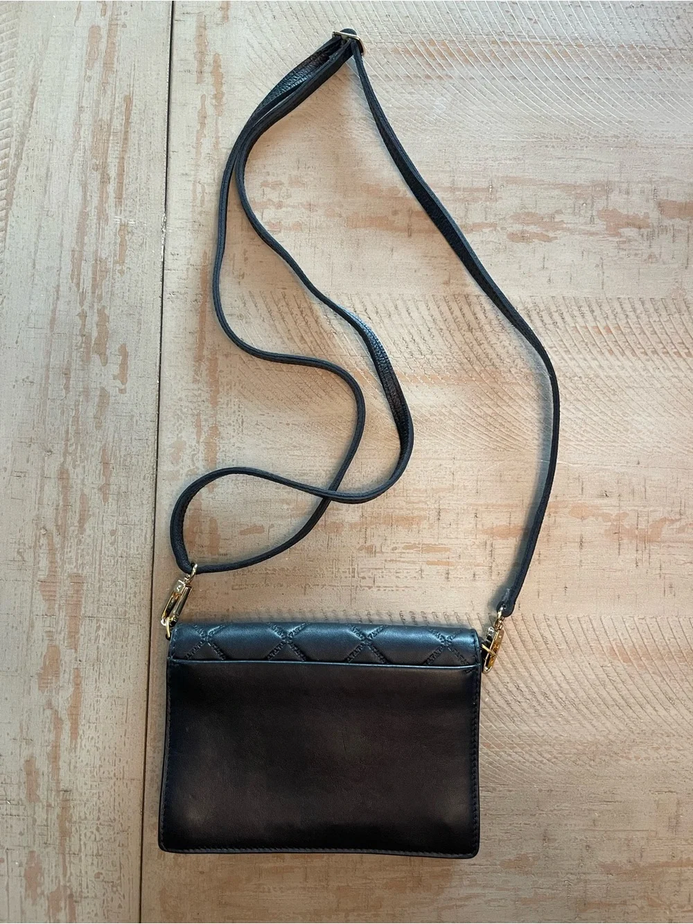 Tory Burch Black Quilted Leather Crossbody with Gold Logo